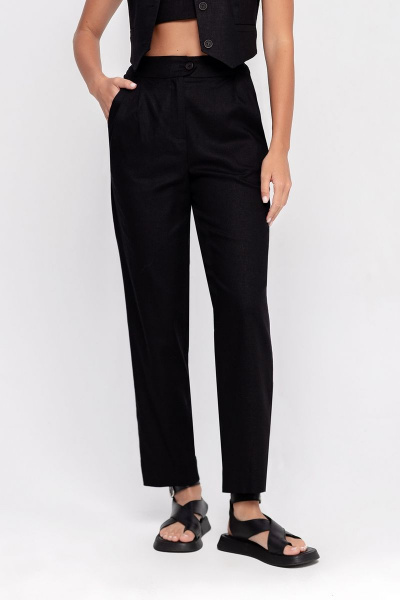 Брюки со складками из льна для делового образа PiRS 4710 черный - фото 3