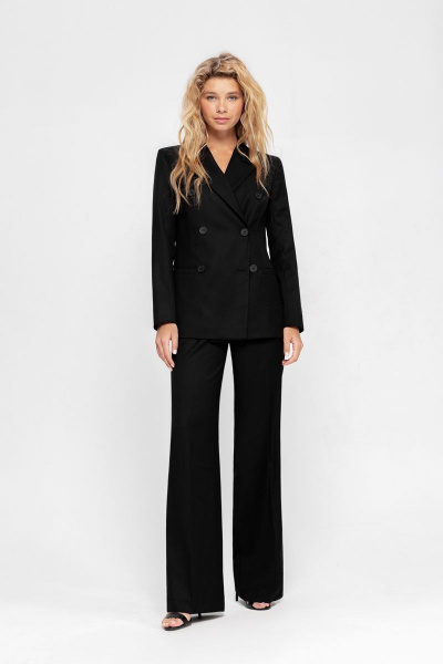 Деловой черный костюм-двойка из вискозы: жакет и брюки с пиджачным воротником PiRS 4715 черный - фото 1