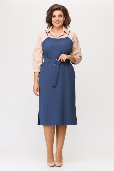 Дизайнерское прямое платье из хлопка и костюмной ткани Karina deLux M-1135 графит - фото 1