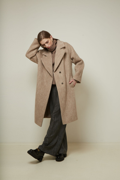 Женское демисезонное пальто из шерстяной пальтовой ткани Elema 1-12501-1-170 бежевый - фото 2