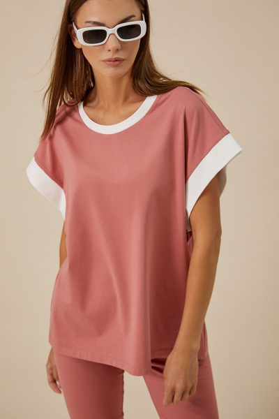 майка oversize с контрастной манжетой KOSKA 297 - фото 1