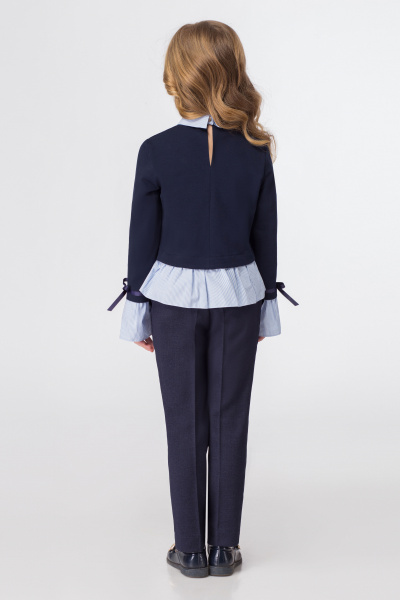 Демисезонный хлопковый джемпер с воротом и бусинами Panda Kids 323540-146 Синий - фото 2