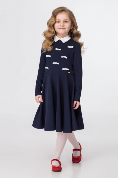Платье школьное с декоративными бантиками и воротником Panda Kids 324180-122 Синий - фото 1