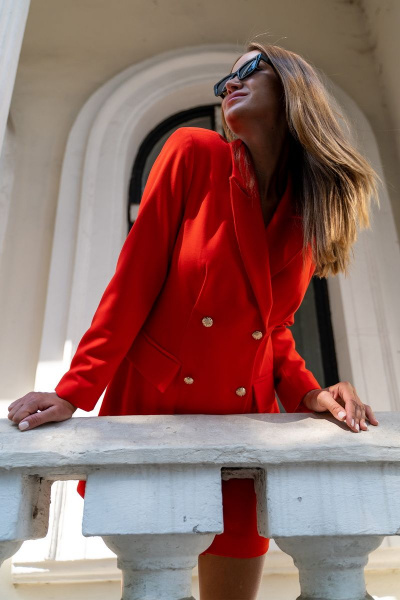 Платье мини оранжевое на работу и каждодневные выходы SILVERSPICE S-5101-2 яркая_морковь - фото 7