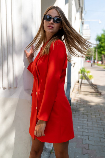 Платье мини оранжевое на работу и каждодневные выходы SILVERSPICE S-5101-2 яркая_морковь - фото 6