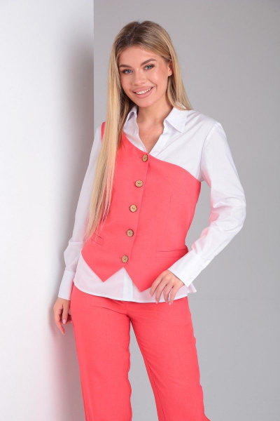 Летний костюм из костюмной ткани с блузкой и брюками Takka Plus 23-191 - фото 5
