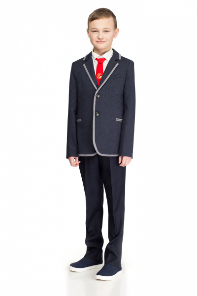 Демисезонный трикотажный пиджак с шлицами и прорезными карманами Panda Kids 37630-140 Синий - фото 1