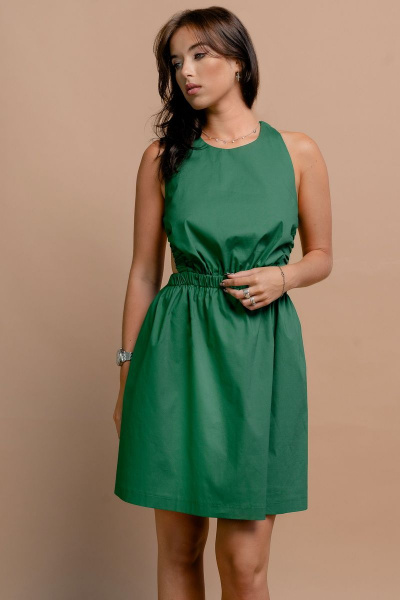 Летнее хлопковое платье с эластичной тесьмой и перехлестом на спинке JRSy 2345 зеленый - фото 1