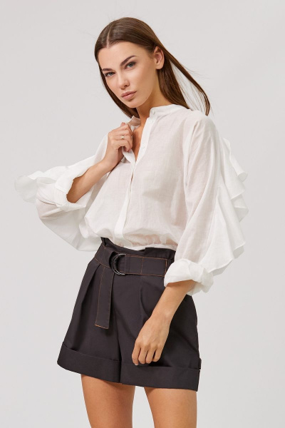 Блуза белая с воротником-стойкой и цельнокроенными рукавами Rivoli 2332.1 белый - фото 1