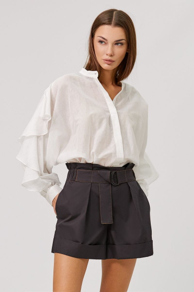 Блуза белая с воротником-стойкой и цельнокроенными рукавами Rivoli 2332.1 белый - фото 2