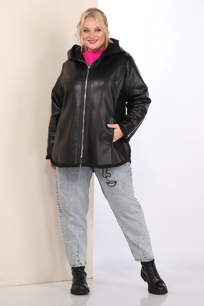 Черная короткая дубленка из экокожи с капюшоном Celentano 2028.2 черный - фото 9