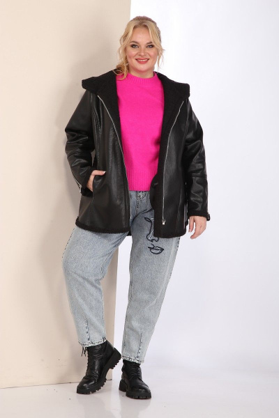 Черная короткая дубленка из экокожи с капюшоном Celentano 2028.2 черный - фото 6