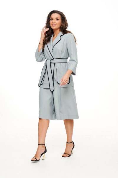 Бежевые широкие шорты из льняного текстиля с карманами Beautiful&Free 6023/2 серо-голубой - фото 1