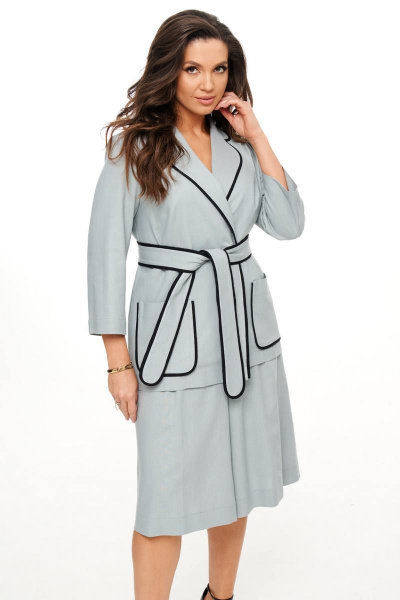 Бежевые широкие шорты из льняного текстиля с карманами Beautiful&Free 6023/2 серо-голубой - фото 6