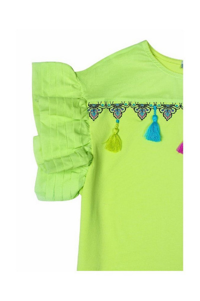 Платье из трикотажа с воланами, вышивкой и кисточками Bell Bimbo 170095 салат - фото 3