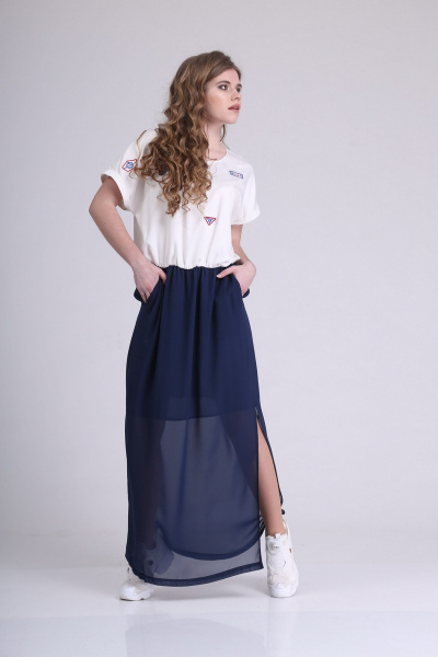 Платье AMORI 9163 молочный+темно-синий - фото 1