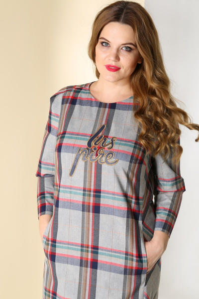 Платье в клеточку с вышивкой и рельефами Golden Valley 4333 серая_клетка - фото 2