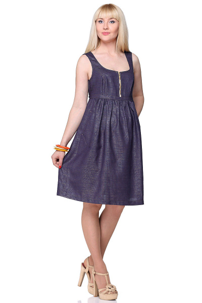 Платье в стиле А-силуэт с прорезными карманами и сборками Golden Valley 4156 темно-синий - фото 1
