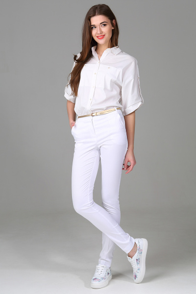 Белые брюки зауженные с эластичной тканью для повседневных образов DNM 002 белый - фото 1