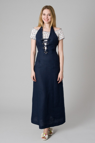 Макси сарафан из льняного полотна с карманами и шнуровкой Ouarida 17С-С985 - фото 3