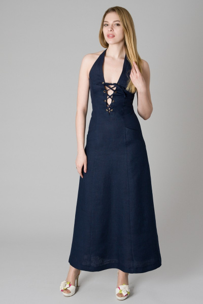 Макси сарафан из льняного полотна с карманами и шнуровкой Ouarida 17С-С985 - фото 2