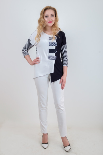 Круглогодичная туника из вискозы и трикотажа с декоративными деталями Mita ЖМ882 т.синий+белый - фото 3