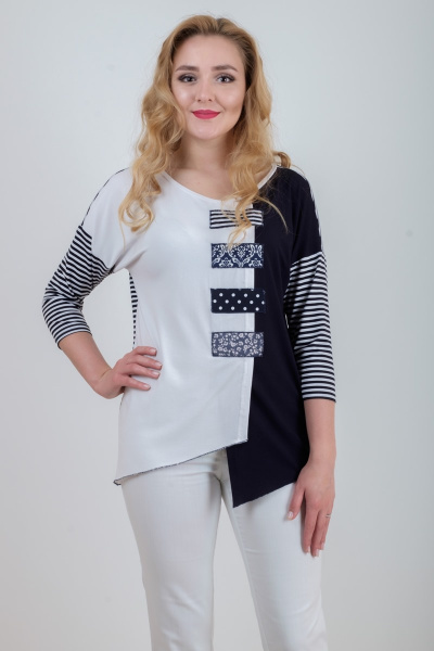 Круглогодичная туника из вискозы и трикотажа с декоративными деталями Mita ЖМ882 т.синий+белый - фото 1