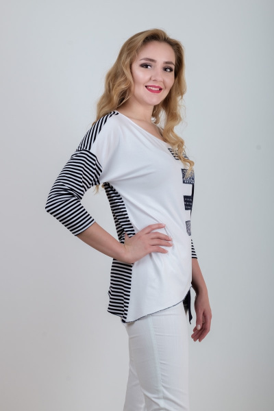 Круглогодичная туника из вискозы и трикотажа с декоративными деталями Mita ЖМ882 т.синий+белый - фото 2