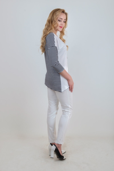 Круглогодичная туника из вискозы и трикотажа с декоративными деталями Mita ЖМ882 т.синий+белый - фото 4