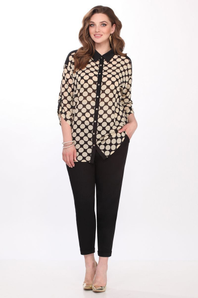 Блуза демисезонная с кокетками и рукавом ¾ из текстиля Matini 4.1330 горохи - фото 1