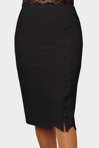 Юбка из льна и текстиля с пуговицами и шлицей Klever 382 черный - фото 1