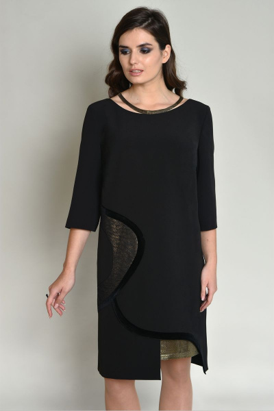 Круглогодичное платье с бархатом и сеткой Faufilure outlet С475 черный - фото 2