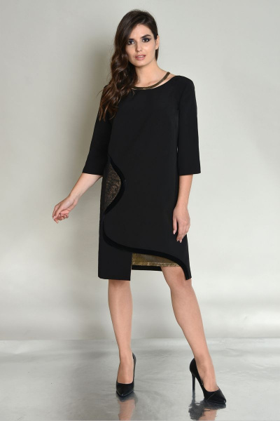 Круглогодичное платье с бархатом и сеткой Faufilure outlet С475 черный - фото 1