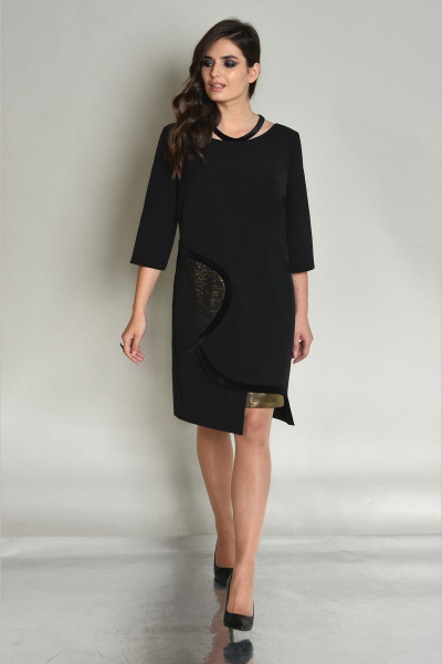 Круглогодичное платье с бархатом и сеткой Faufilure outlet С475 черный - фото 3