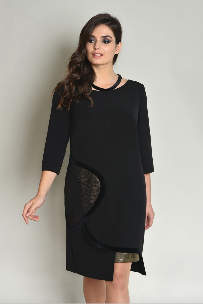 Круглогодичное платье с бархатом и сеткой Faufilure outlet С475 черный - фото 4