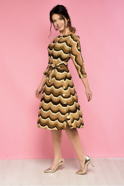 Платье из вискозы с поясом и отрезом по линии талии Anelli 770 лате - фото 2