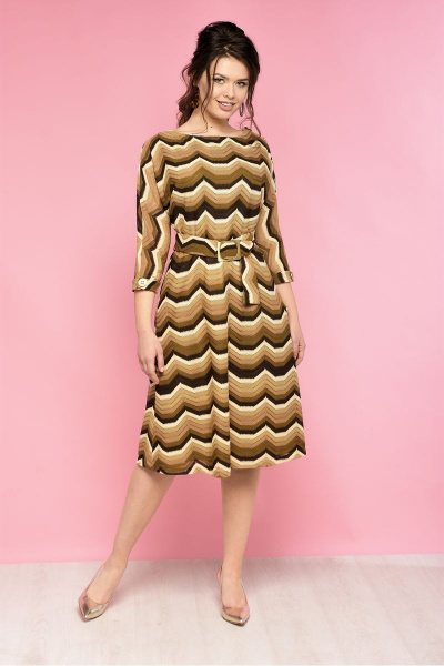 Платье из вискозы с поясом и отрезом по линии талии Anelli 770 лате - фото 1