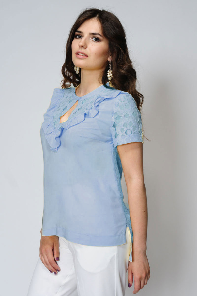 Блузка из кружевного полотна с воротником-стойкой Golden Valley 2141 голубой - фото 1