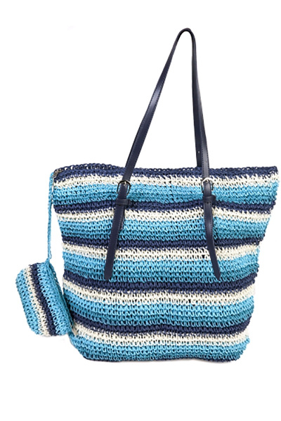 Летняя вязаная сумка из хлопка голубой мультиколор OLANTIZ С7 синий+голубой - фото 1