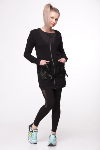 Кардиган из футера с накладными карманами и перьями HIT 2004 - фото 2