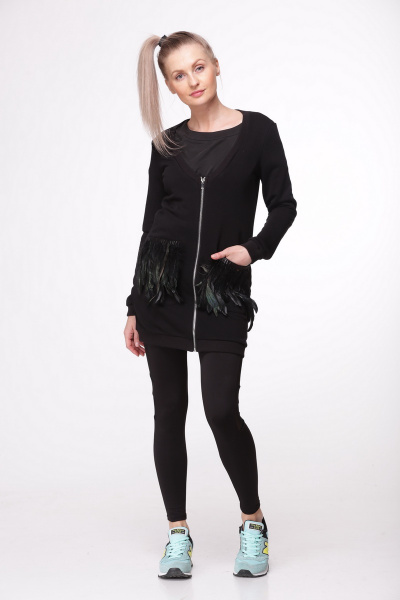Кардиган из футера с накладными карманами и перьями HIT 2004 - фото 1