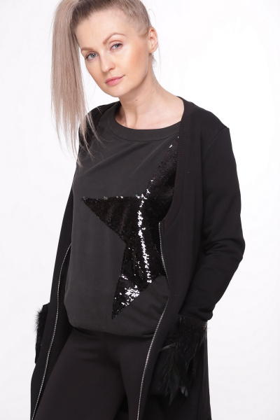 Кардиган из футера с накладными карманами и перьями HIT 2004 - фото 3