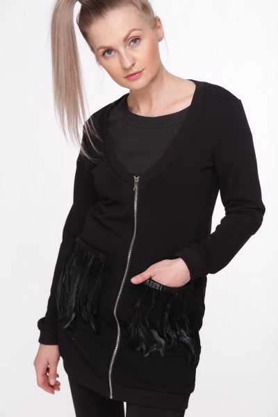 Кардиган из футера с накладными карманами и перьями HIT 2004 - фото 5