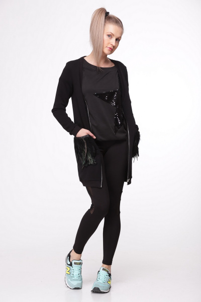 Кардиган из футера с накладными карманами и перьями HIT 2004 - фото 6