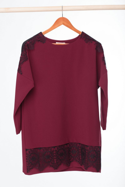 Красная свободная трикотажная блузка с круглым вырезом Anelli 428 вишня - фото 6