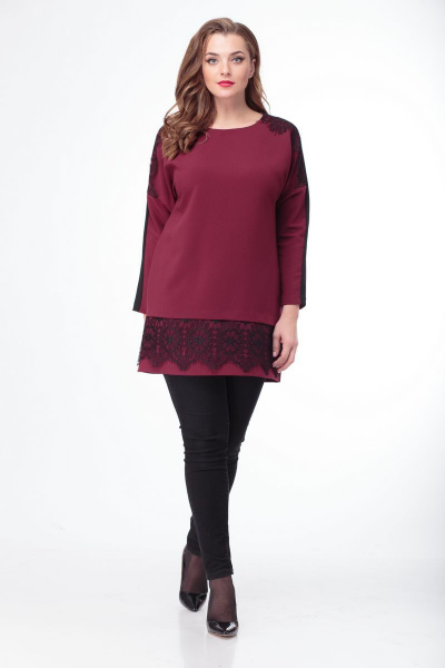 Красная свободная трикотажная блузка с круглым вырезом Anelli 428 вишня - фото 1