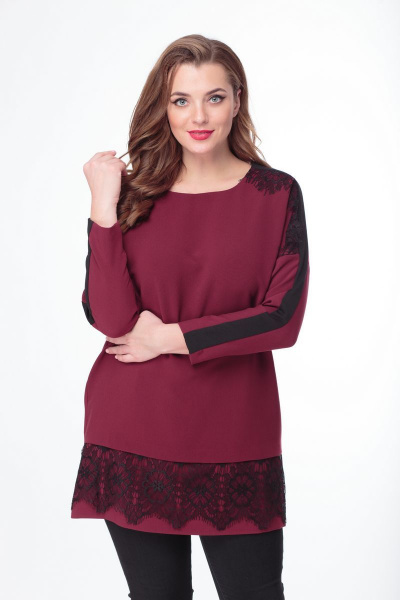 Красная свободная трикотажная блузка с круглым вырезом Anelli 428 вишня - фото 2