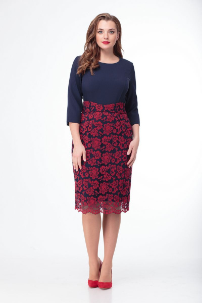 Платье из эко-кожи с поясом, приталенное и на подкладке Anelli 553 синий - фото 2