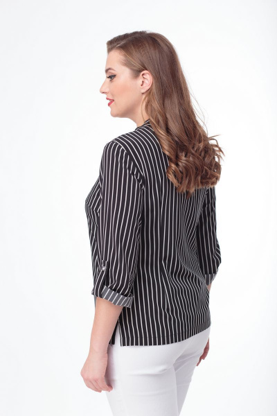 Белая и черная блузка из текстиля с длинным рукавом для офиса Anelli 661 черный - фото 3