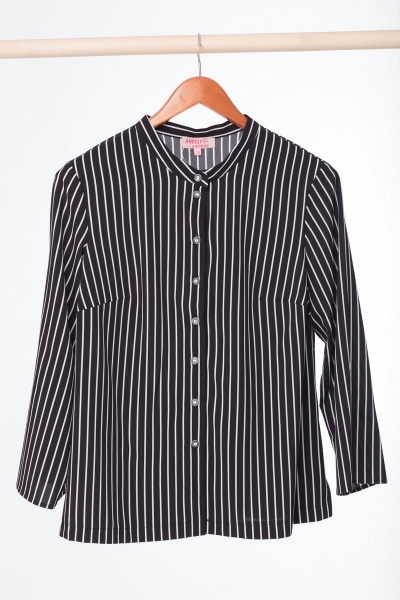 Белая и черная блузка из текстиля с длинным рукавом для офиса Anelli 661 черный - фото 5